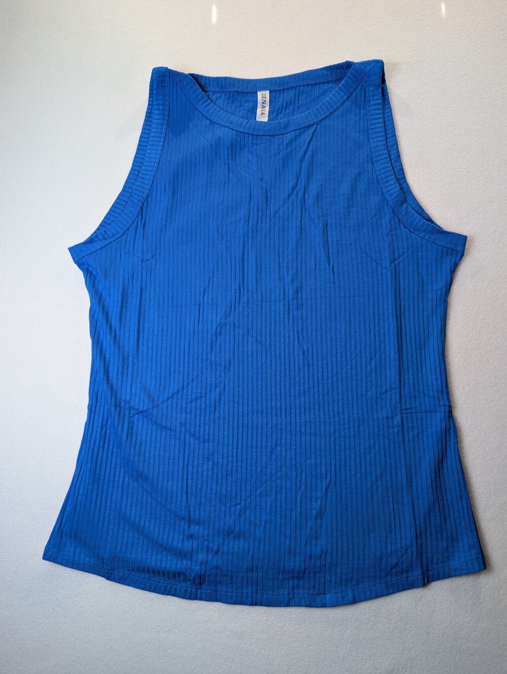 Zenana Ribbed High-Neck Tank Top Cobalt Blue Size XL